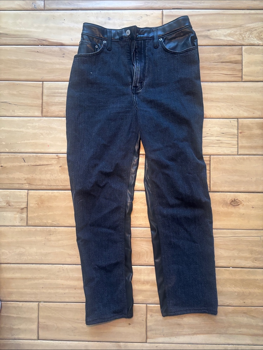 Abercrombie & Fitch Black Straight-Leg Jeans with Faux Leather Panels curve love